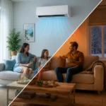 Une pièce climatisée où c'est l'été et il fait frais d'un côté et où c'est l'hiver et il fait chaud de l'autre.